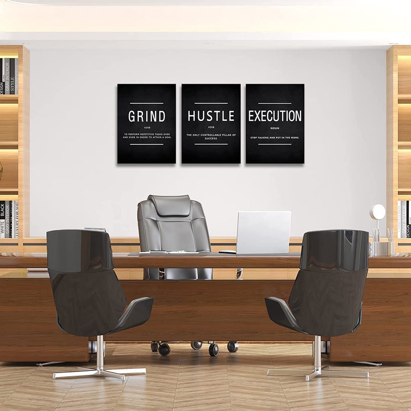 KAWAHONE Canvas Painting Wall Art, Grind Hustle Execution Motivational Wall Art Decoration Posters Prints for Living Room Bedroom, Office Decor, Gallery-Wrapped Canvas Art Set Framed Ready to Hang - Image 5